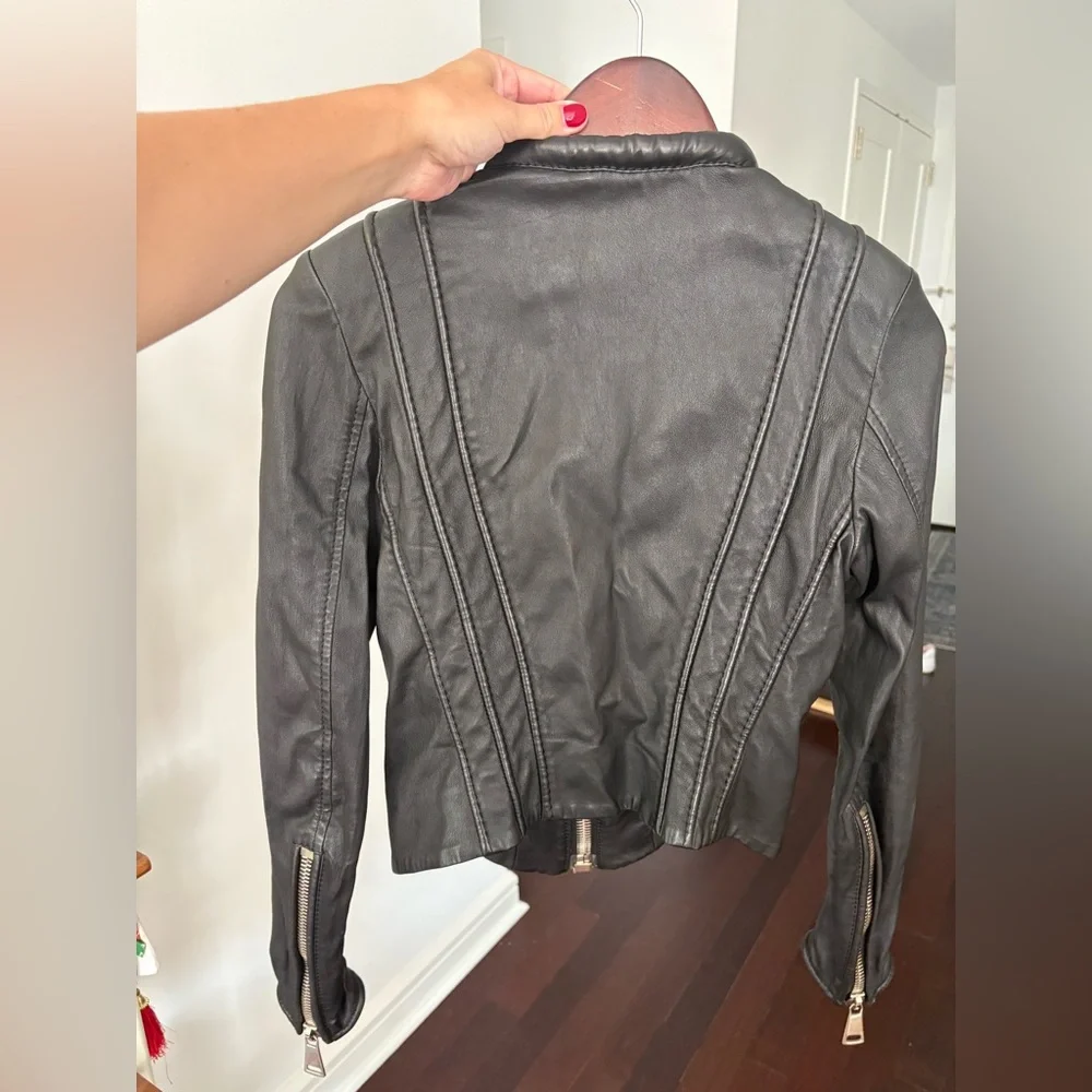 Sandro Style Punto Leather Jacket Black Size US 6-8 Italian Brand PUNTO Leather - Picture 9 of 16